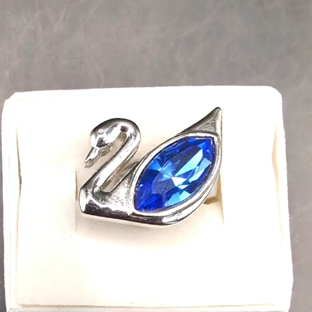 Authentic Genuine Swarovski Blue Crystal & Rhodium Lapel Pin Brooch